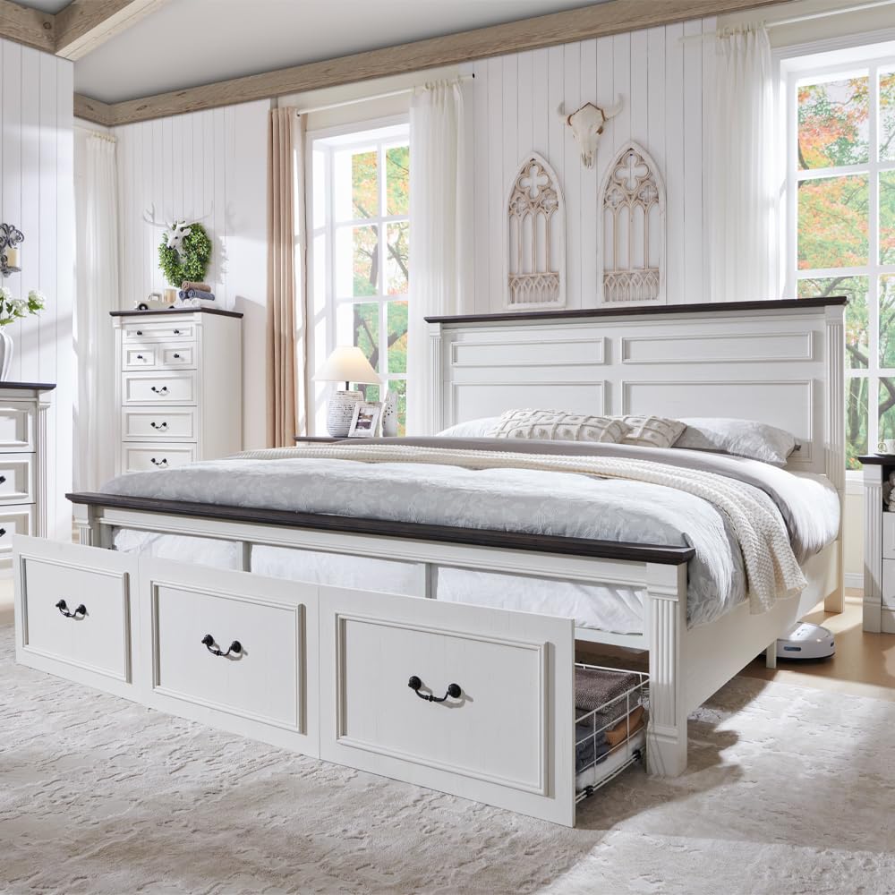 King Size Bed Frame With Storage Drawers - Rama łóżka typu king-size w stylu