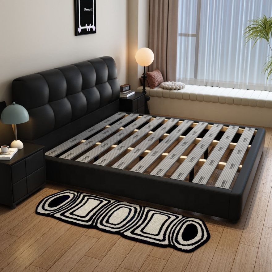 King Size Bed Frame With Storage Drawers - # Czarna, pikowana skórzana rama łóżka