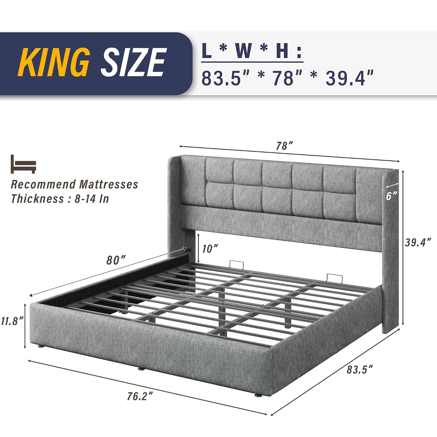 Gas Lift Storage Bed Hydraulic - Rama łóżka typu king-size z hydraulicznym