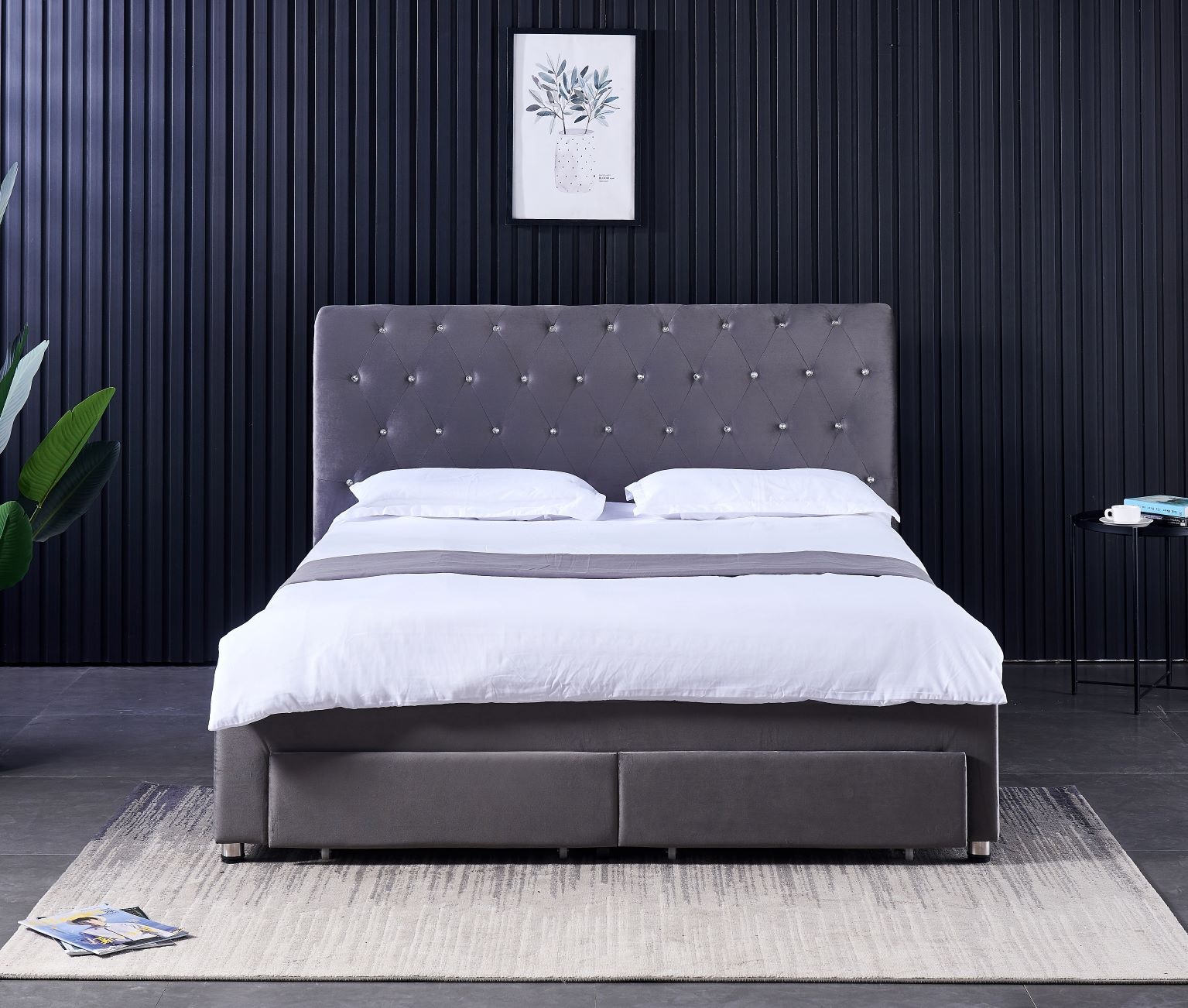 King Size Bed Frame With Storage Drawers - Nowoczesna rama łóżka dwuosobowego z 4