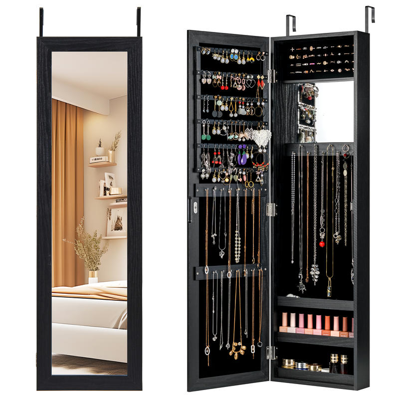 Full Length Mirror Jewelry Armoire - Zamykana szkatułka na biżuterię, wisząca szafka