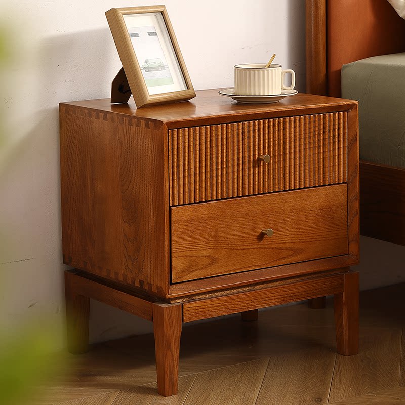 Solid Wood Nightstand 2 Drawers - Retro szafki nocne z litego drewna,