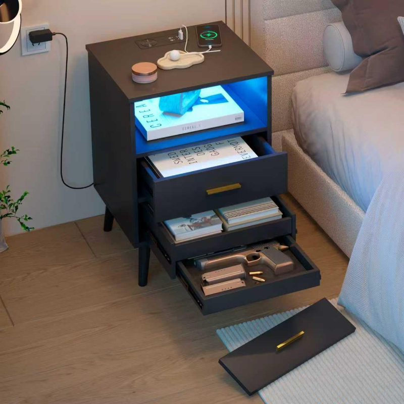 Solid Wood Nightstand 2 Drawers - Szafka nocna z szufladą, stolik nocny
