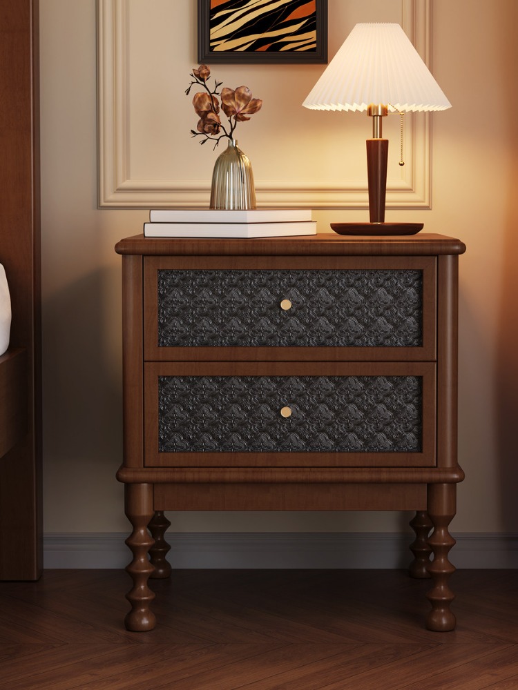 Solid Wood Nightstand 2 Drawers - Stoliki nocne w stylu vintage, szkło