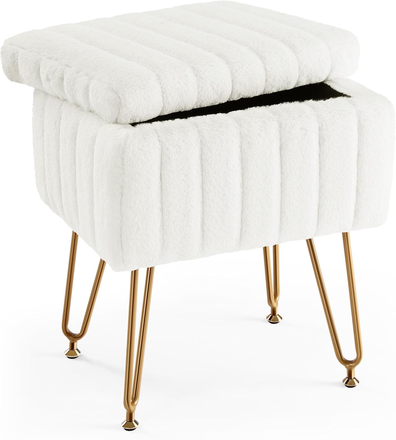 Bedroom Furniture - Biały taboret do toaletki, miękki puf