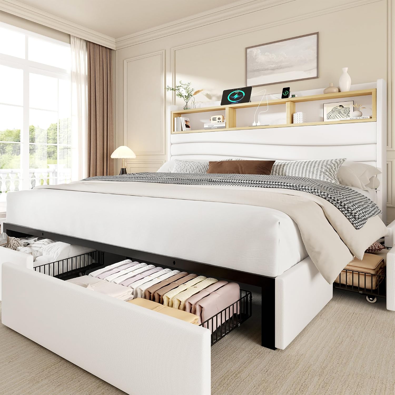 King Size Bed Frame With Storage Drawers - Rama łóżka typu king size z