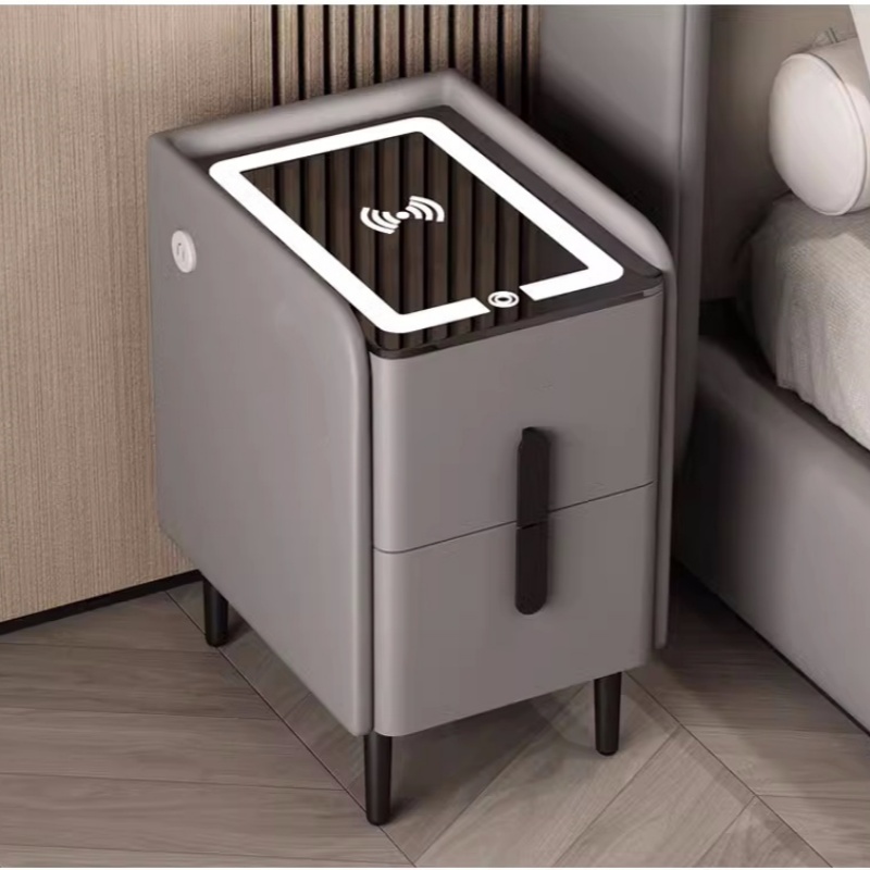 Solid Wood Nightstand 2 Drawers - Inteligentny stolik nocny w stylu nordyckim