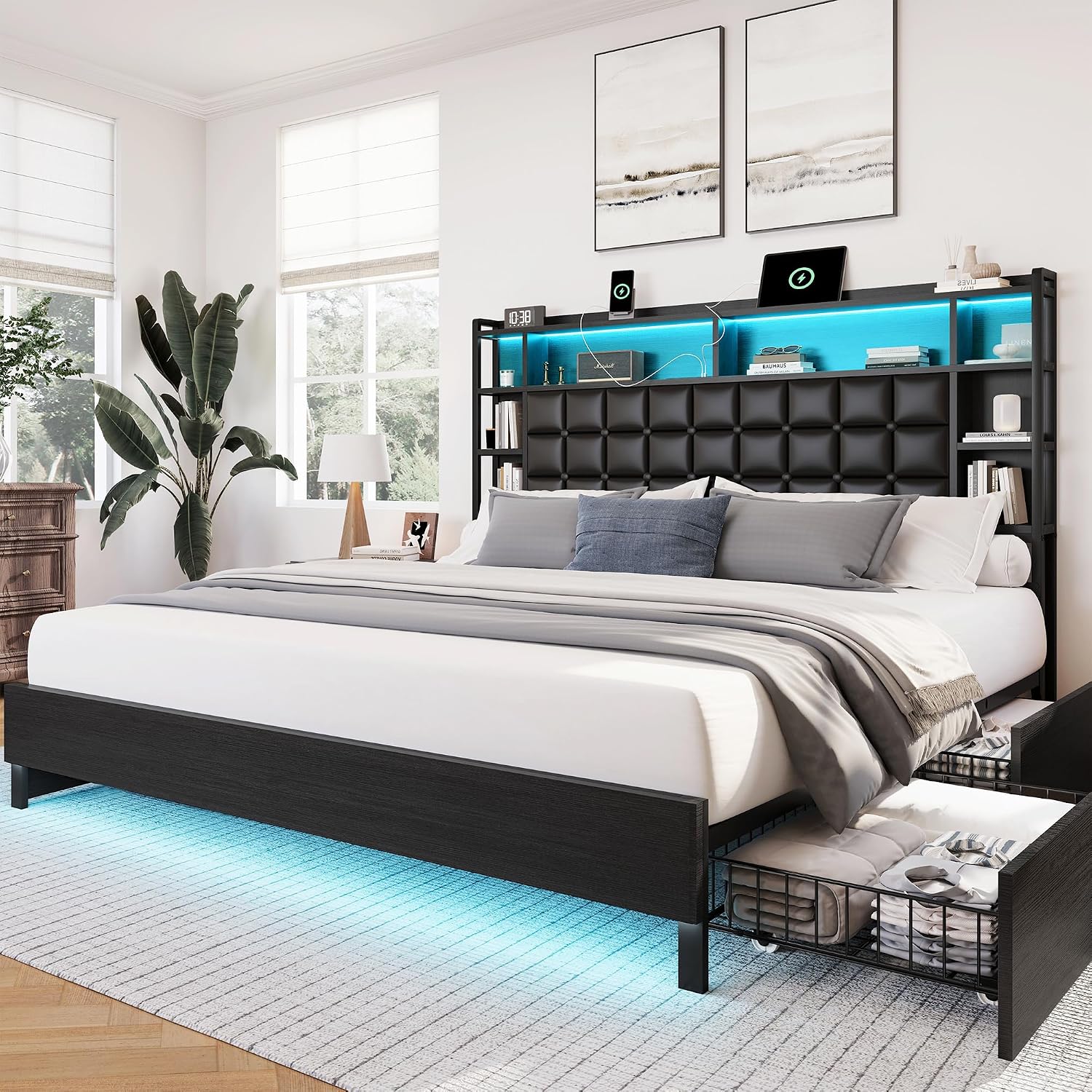 King Size Bed Frame With Storage Drawers - Drewniana rama łóżka w rozmiarze King