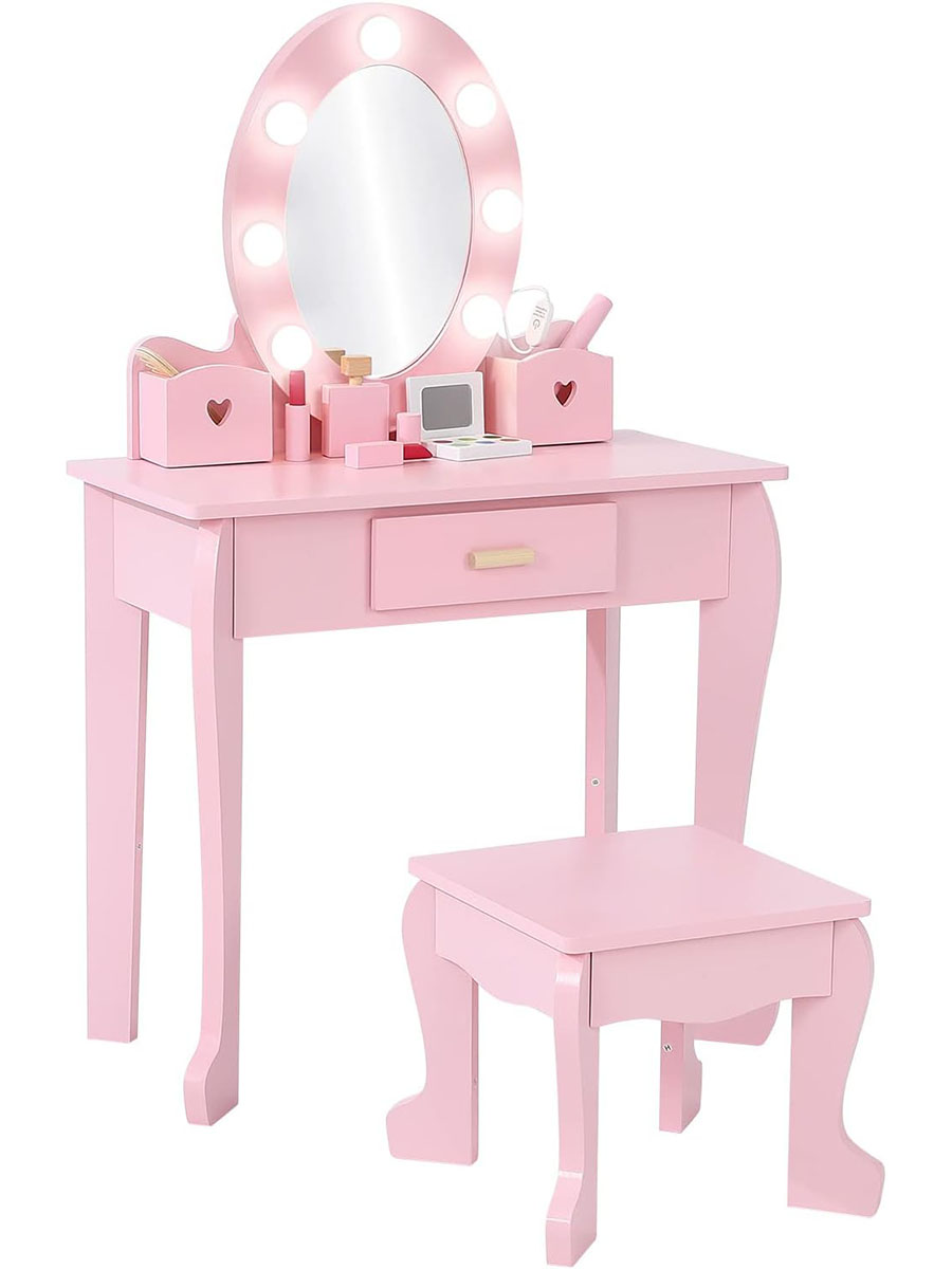 Dressing Table Vanity With Lighted Mirror - Zestaw toaletki i stołka dla dzieci