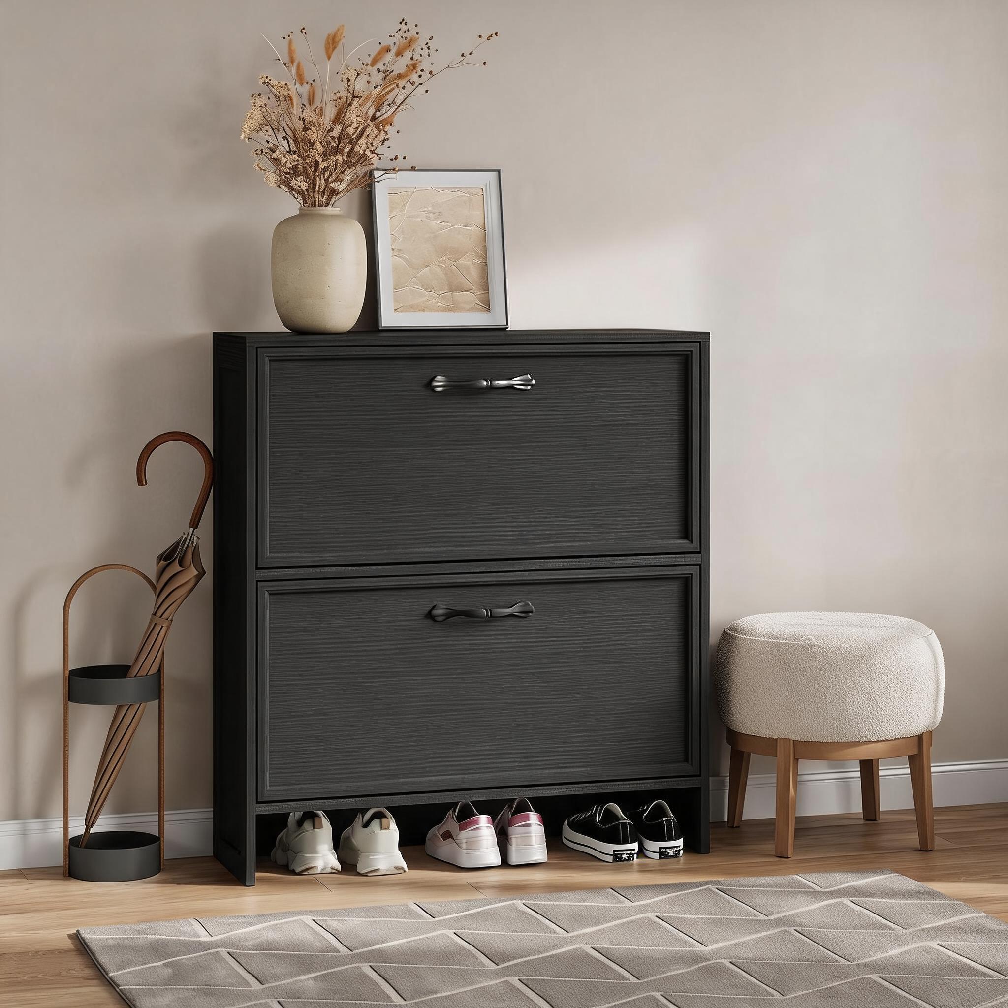 Shoe Rack Cabinet Narrow Entryway - Szafka na buty z 2 wysuwanymi