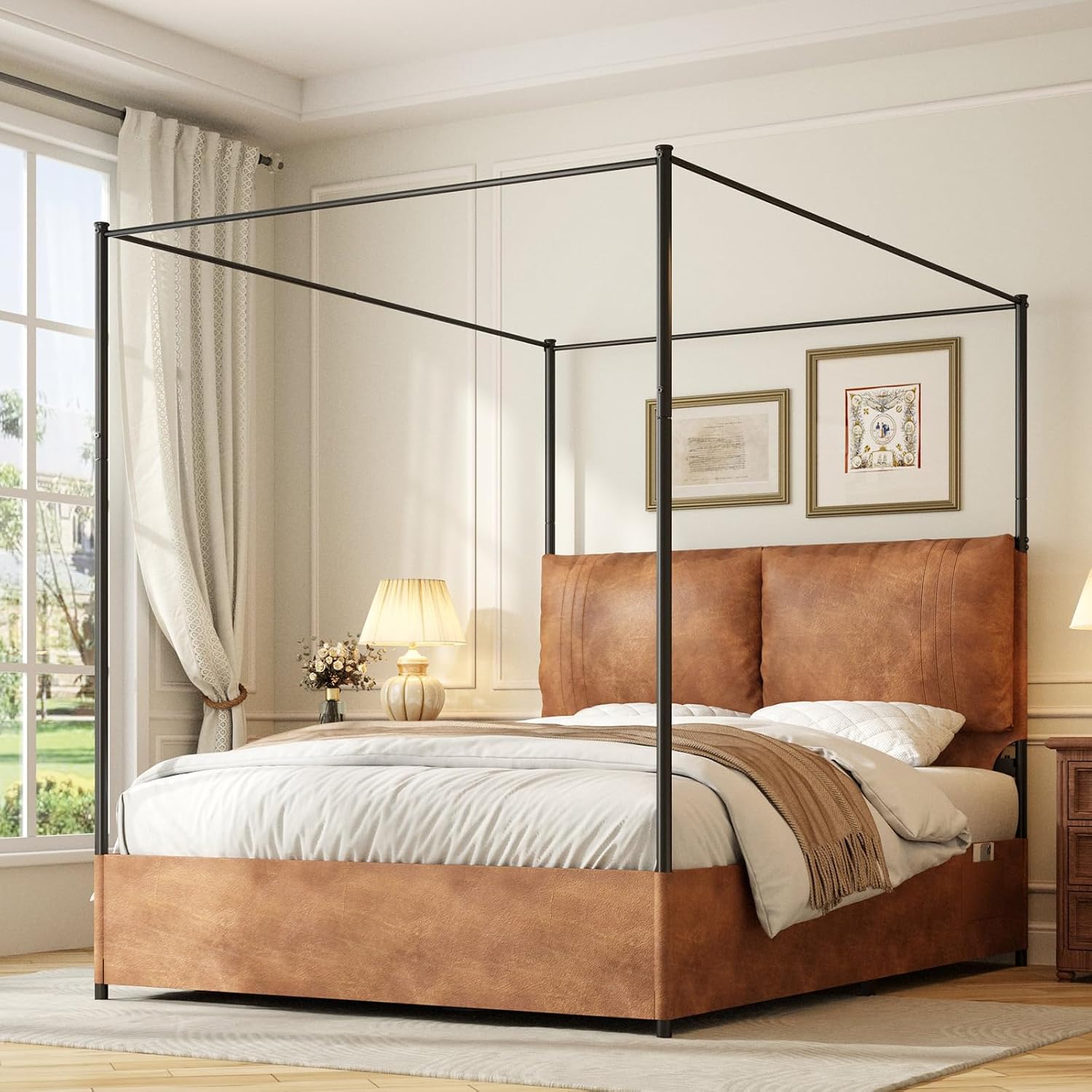 Canopy Bed Frame Metal Queen - Rama łóżka typu queen z baldachimem