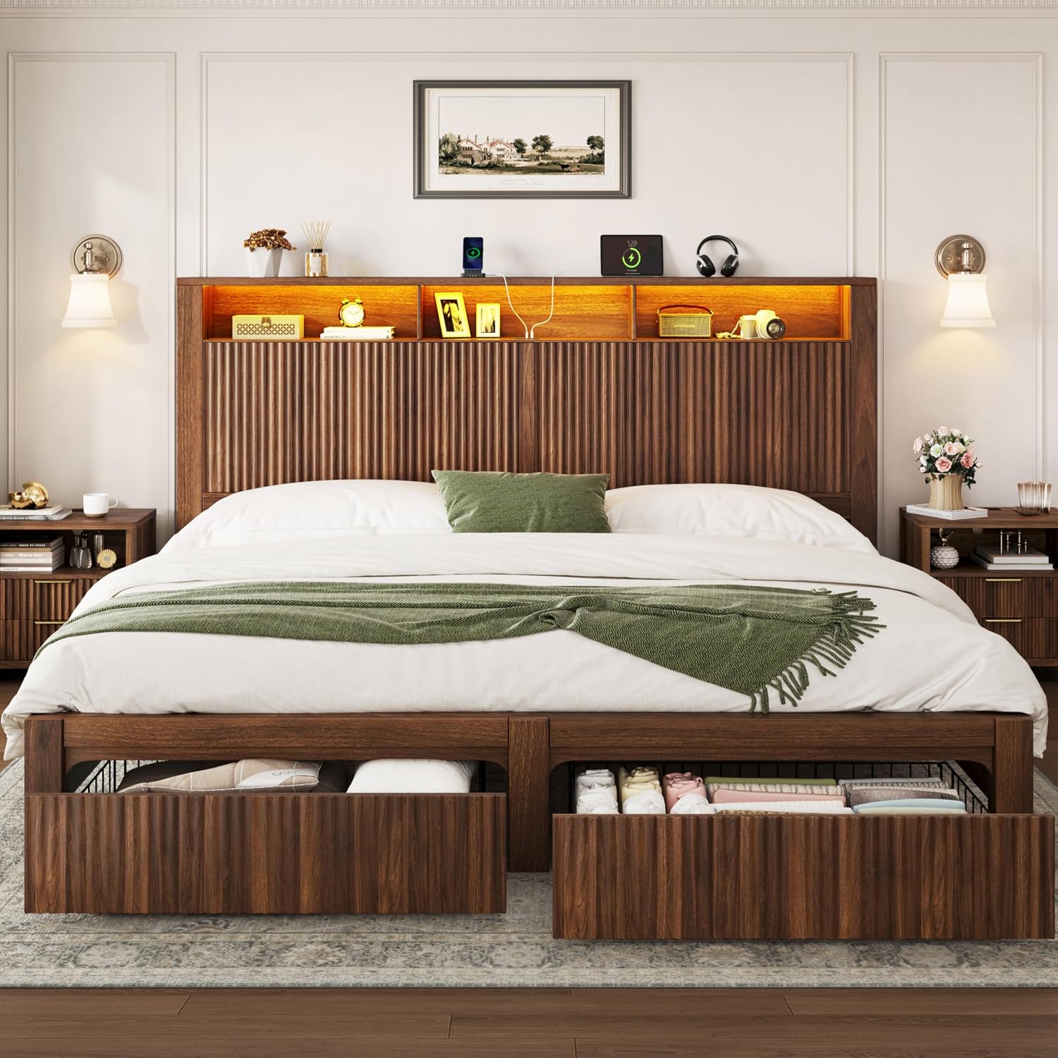 King Size Bed Frame With Storage Drawers - Rama łóżka typu King Size z