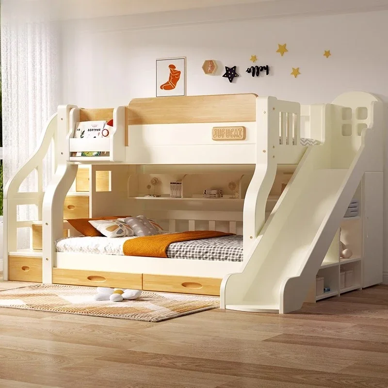 King Size Bed Frame With Storage Drawers - Łóżko piętrowe z schodami, zagłówkiem, ramą,