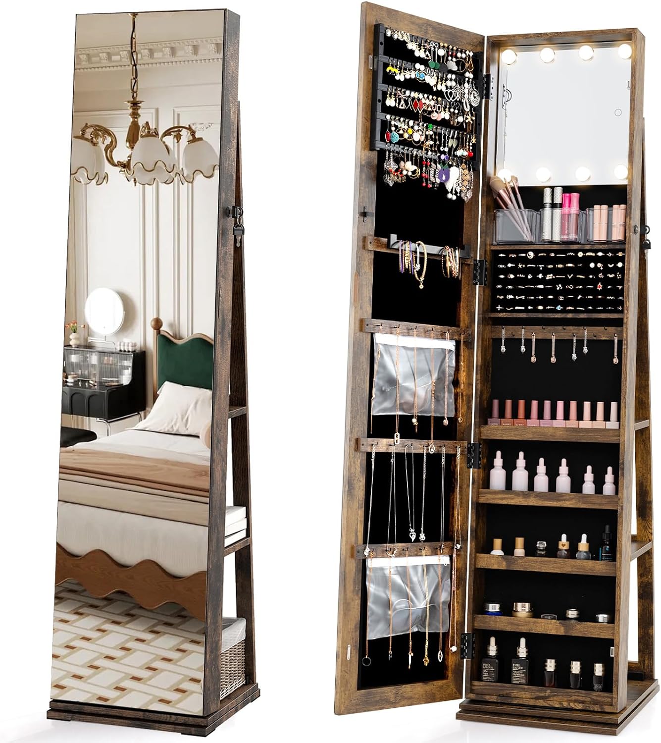 Full Length Mirror Jewelry Armoire - Obrotowa szafa na biżuterię z pełnowymiarowym