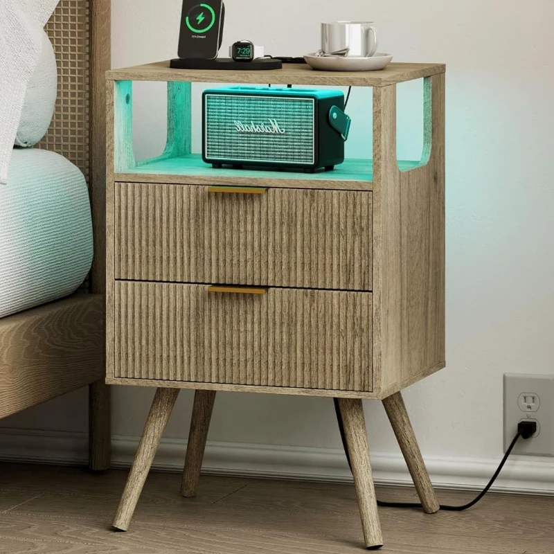 Solid Wood Nightstand 2 Drawers - Nowoczesna szafka nocna z 2 szufladami
