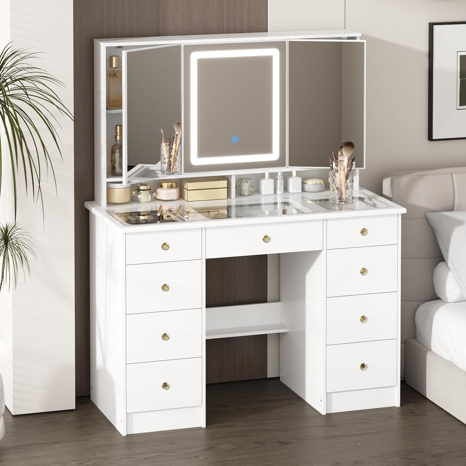 Dressing Table Vanity With Lighted Mirror - Toaletka z lustrem i oświetleniem, duża