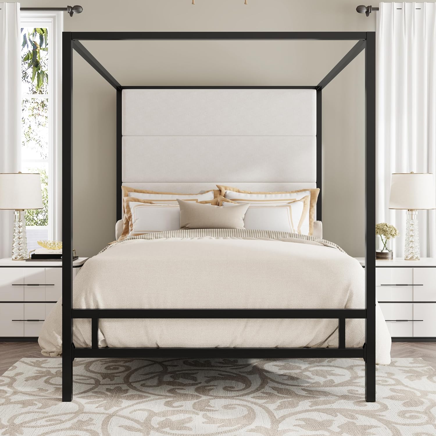 Canopy Bed Frame Metal Queen - Rama łóżka z baldachimem Queen, metalowa,