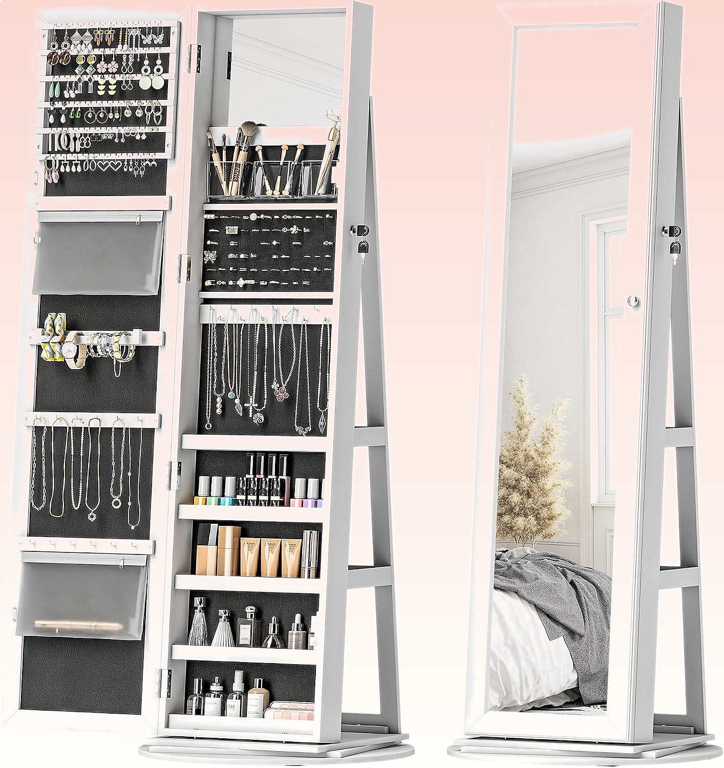Full Length Mirror Jewelry Armoire - HOMCOM 360 ° Obrotowa, zamykana szkatułka