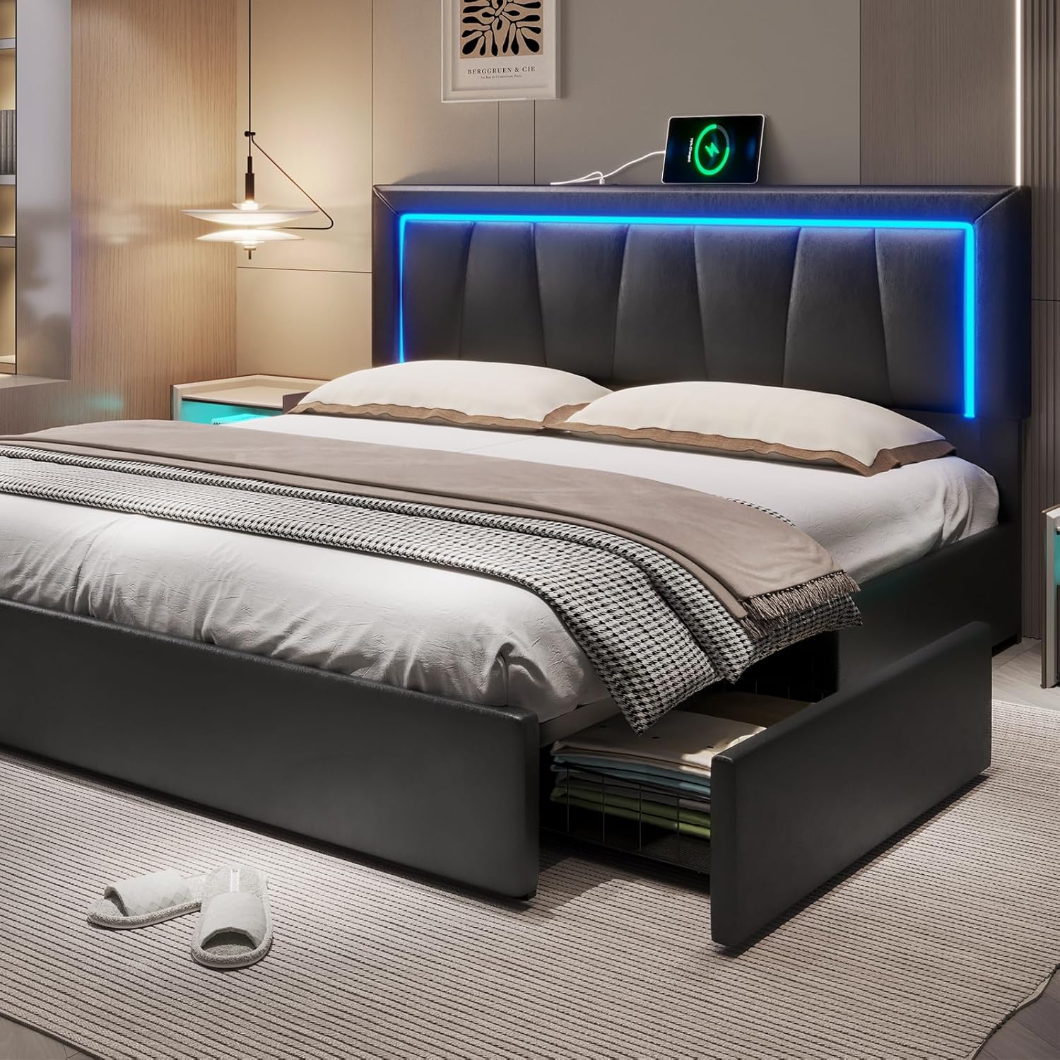 King Size Bed Frame With Storage Drawers - Rama łóżka California King z 4