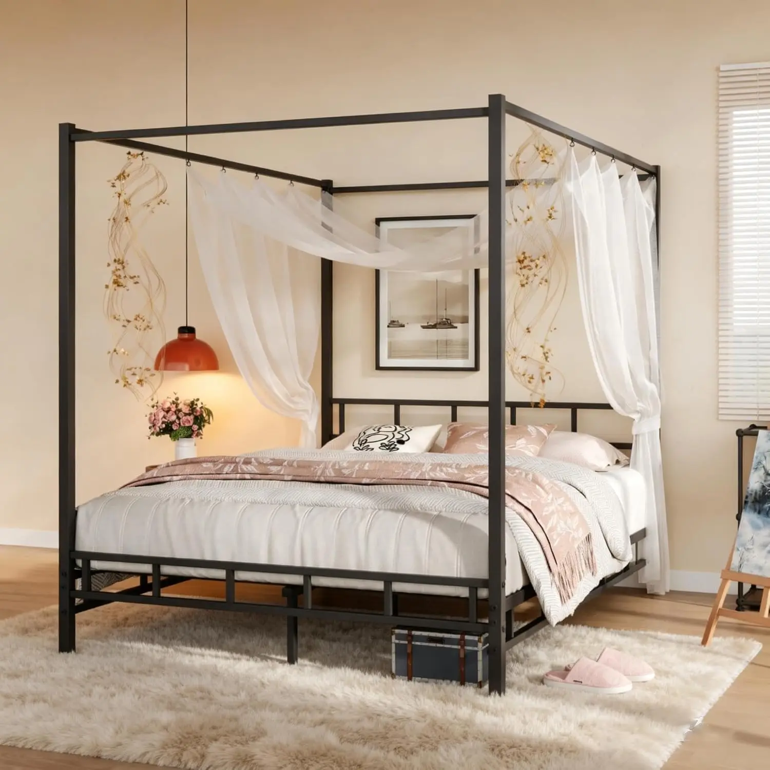 Canopy Bed Frame Metal Queen - Metalowa rama łóżka z baldachimem, rozmiar