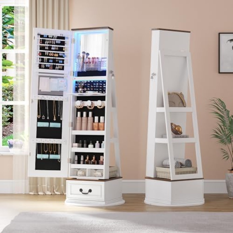 Full Length Mirror Jewelry Armoire - 360 ° Obrotowa szafka na biżuterię