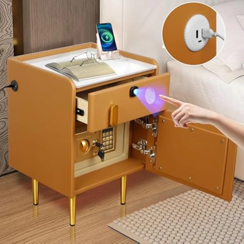 Solid Wood Nightstand 2 Drawers - Inteligentny stolik nocny z ukrytym sejfem