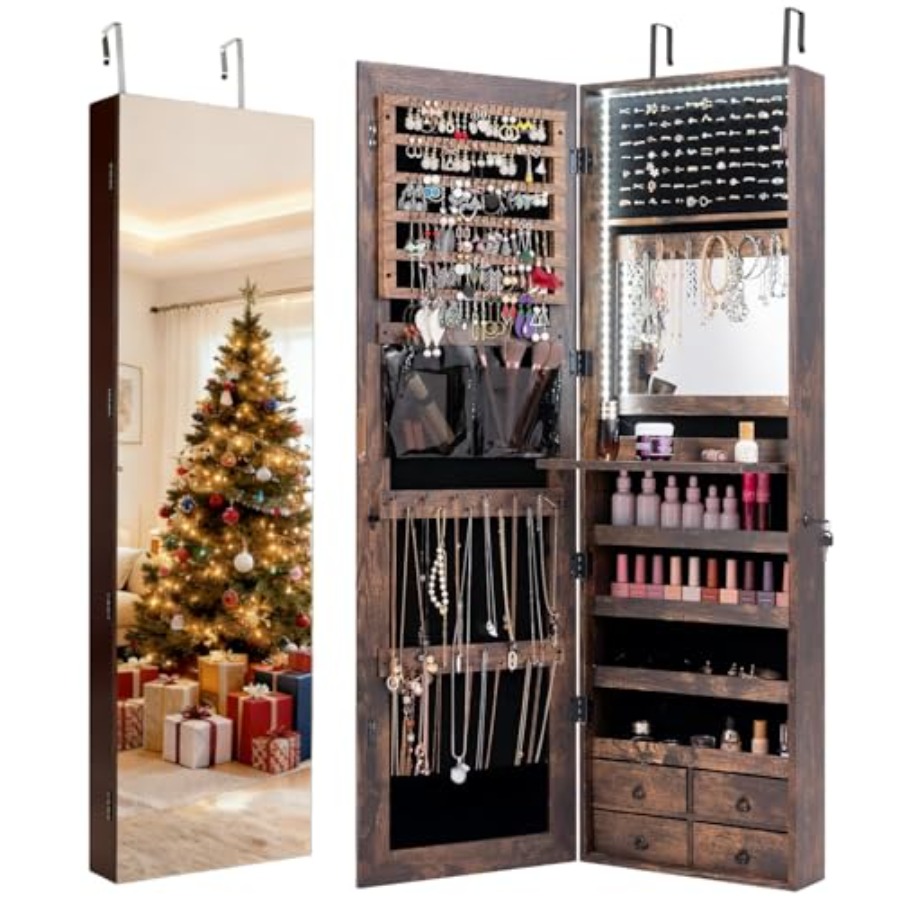 Full Length Mirror Jewelry Armoire - Szafa na biżuterię z 47 diodami