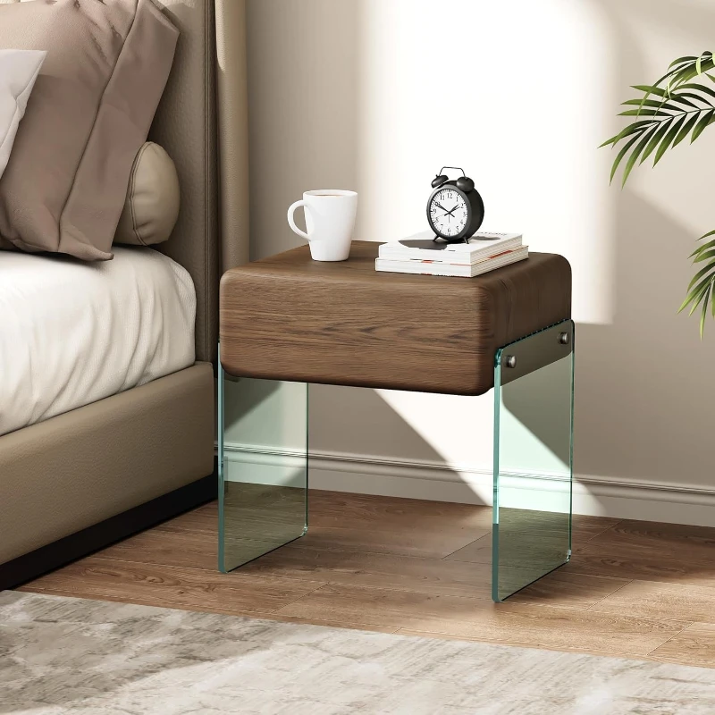 Solid Wood Nightstand 2 Drawers - Szafka nocna z szufladą, stolik boczny