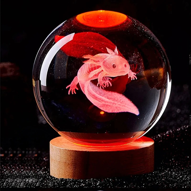 Floating Nightstand With Led Light - 3D Axolotl grawerowane laserowo kryształowa kula