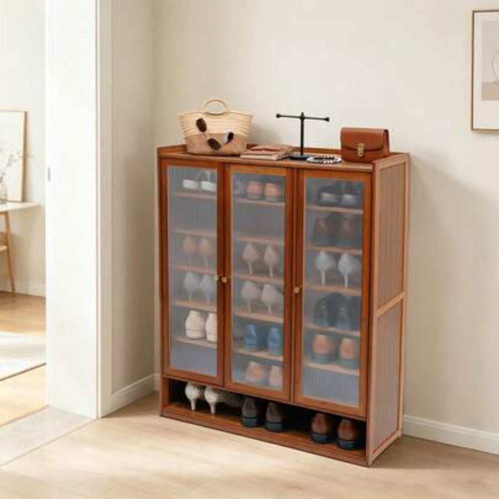 Shoe Rack Cabinet Narrow Entryway - Szafka na buty 8-poziomowa, 3-drzwiowa, wolnostojąca,