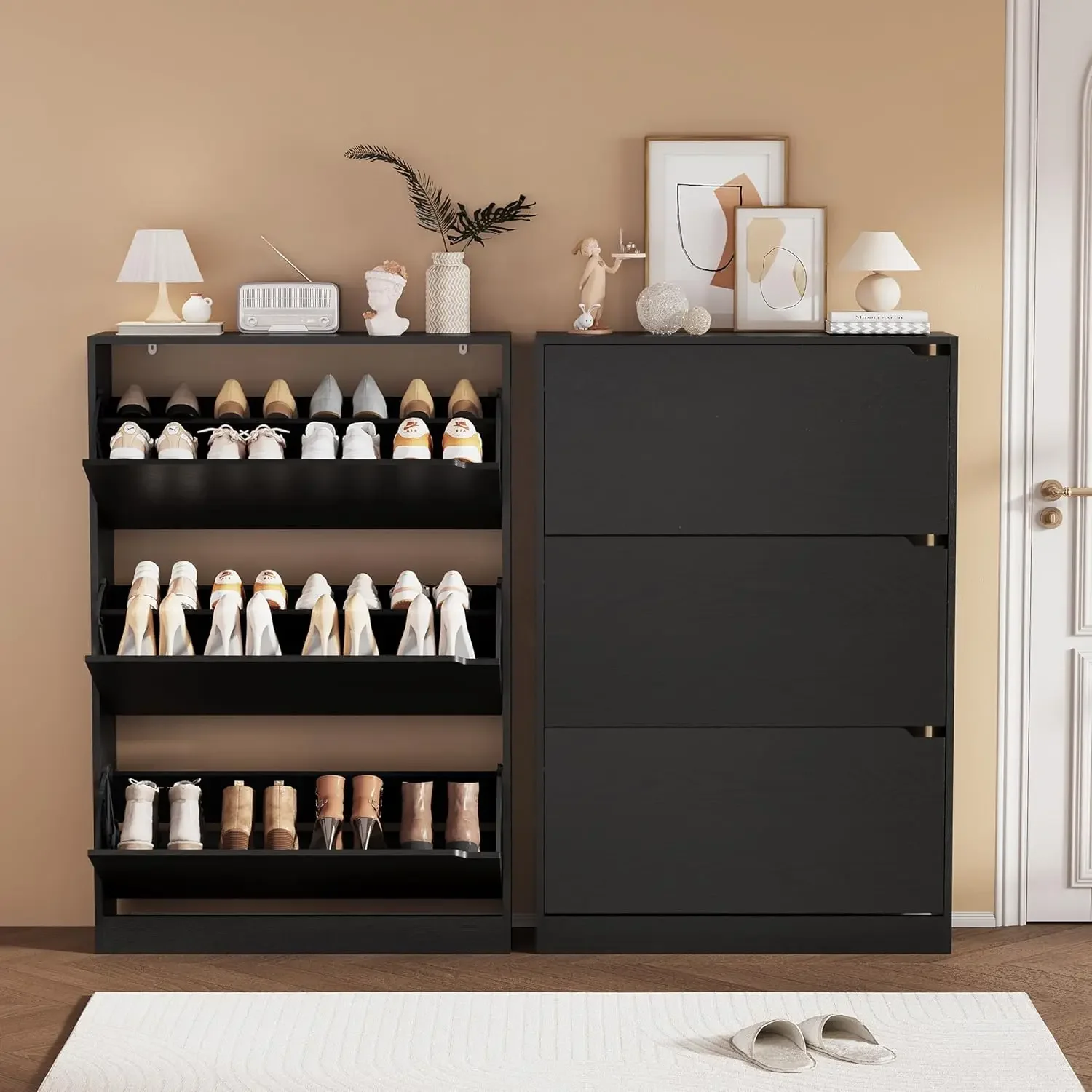 Shoe Rack Cabinet Narrow Entryway - Szafka na buty, drewniany organizer na