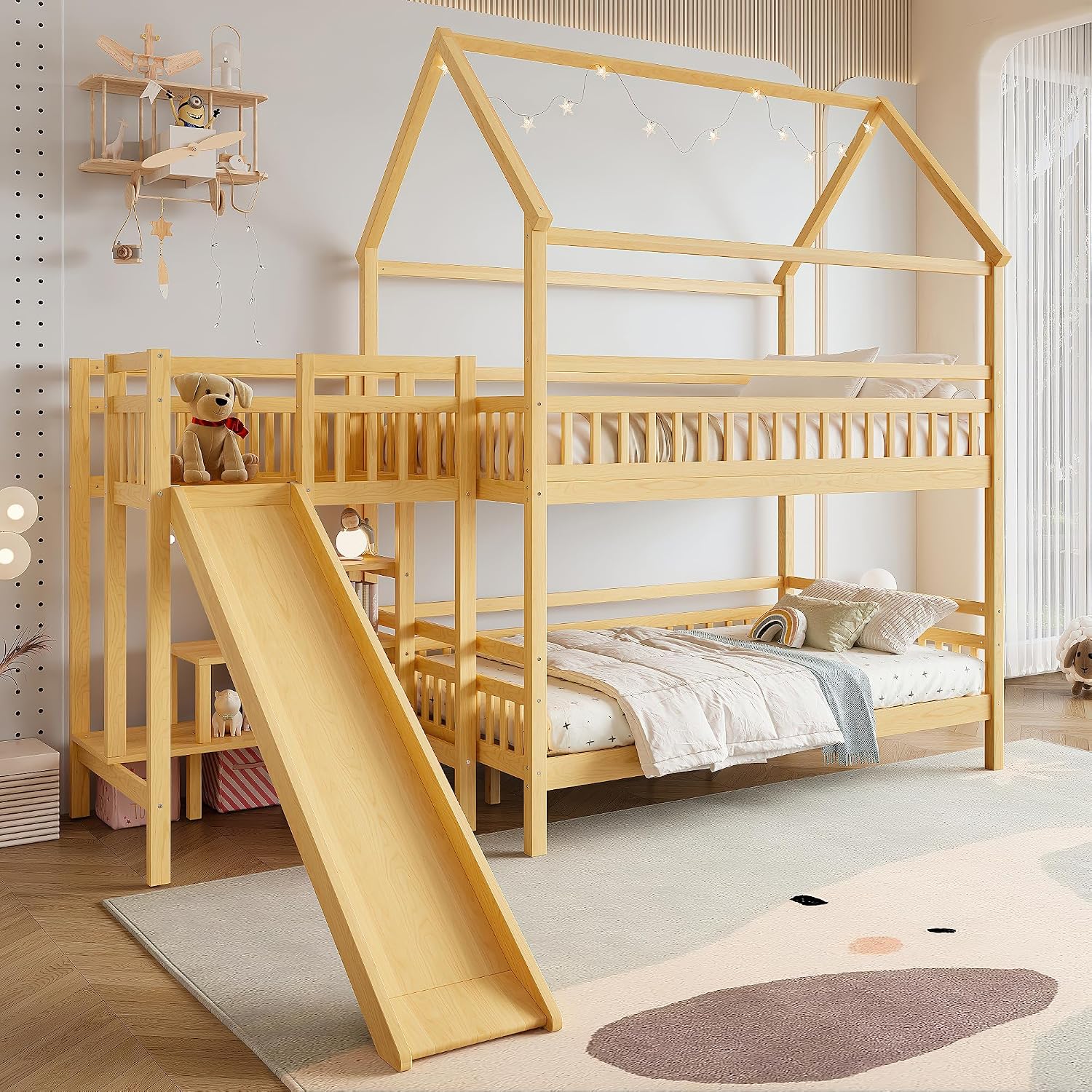 Bunk Bed With Stairs And Slide - Łóżko piętrowe Full over Full z