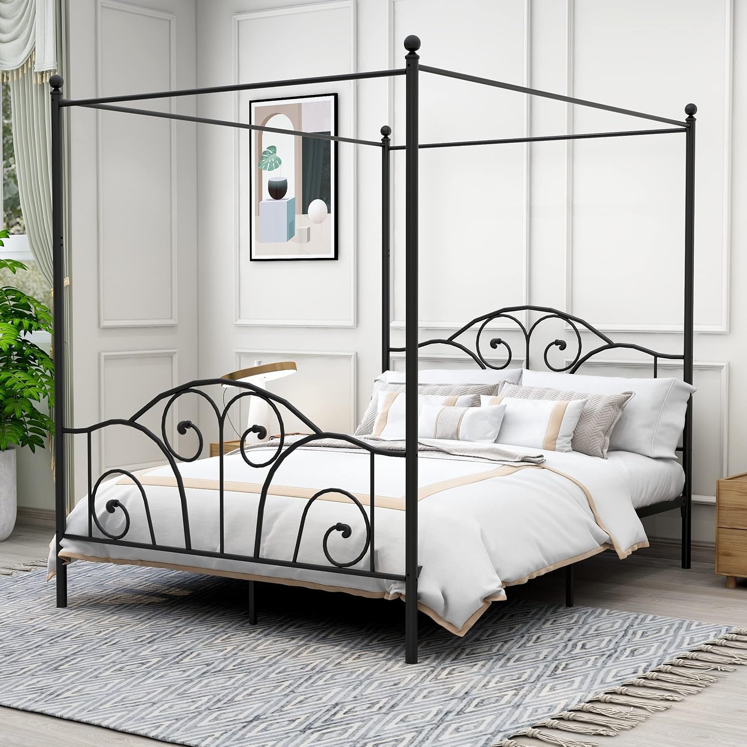 Metalowa rama łóżka z baldachi – Canopy Bed Frame Metal Queen recenzja i cena