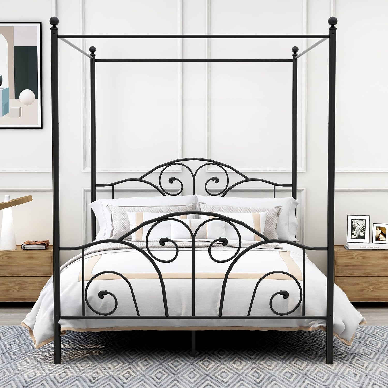 Metalowa rama łóżka z baldachi – Canopy Bed Frame Metal Queen recenzja i cena