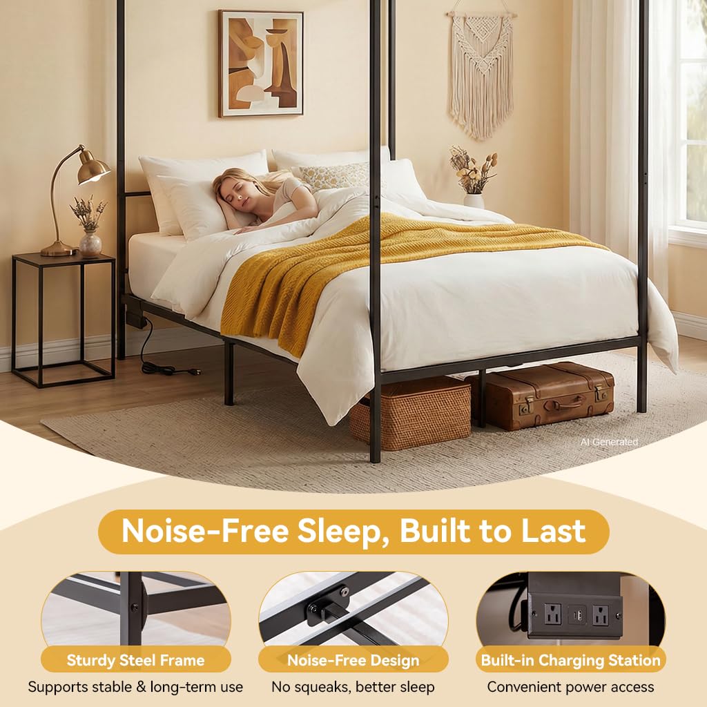 Rama łóżka z baldachimem, rozm – Canopy Bed Frame Metal Queen recenzja i cena