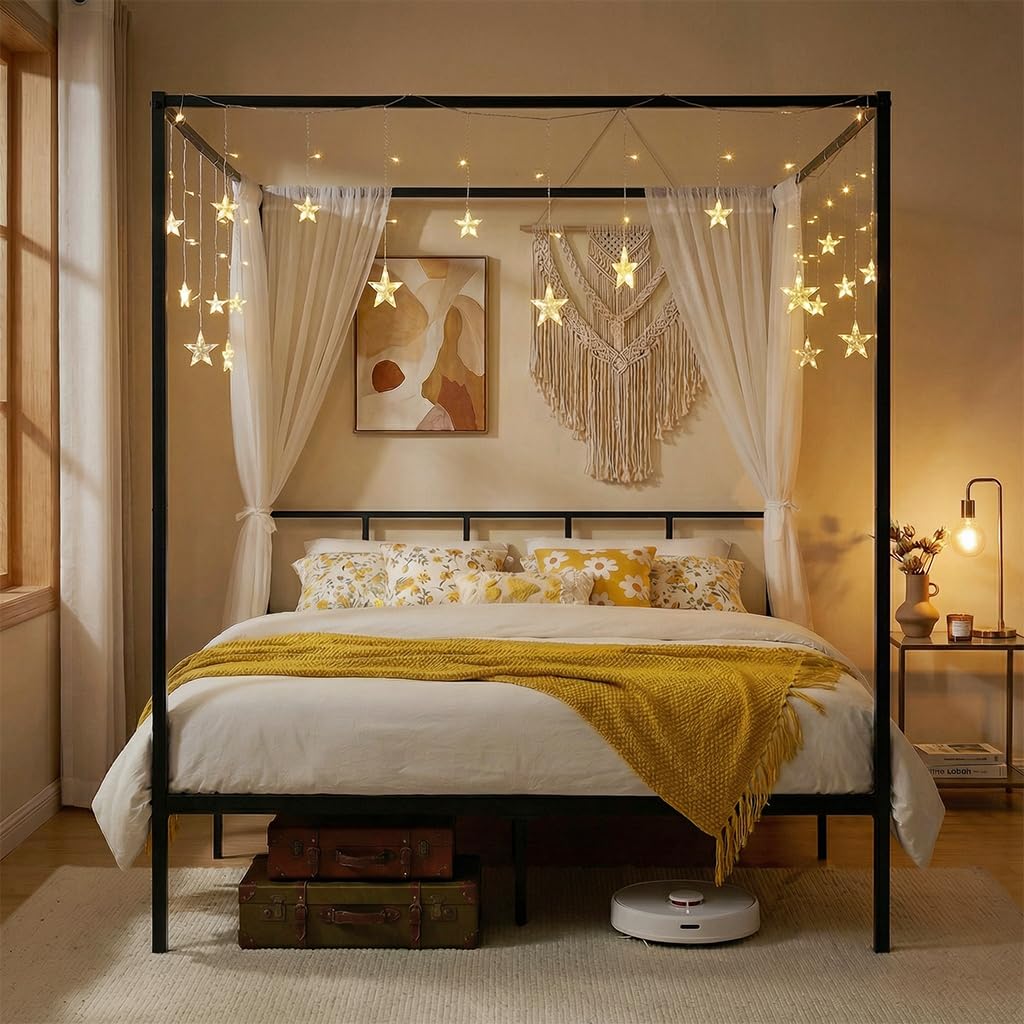 Rama łóżka z baldachimem, rozm – Canopy Bed Frame Metal Queen recenzja i cena