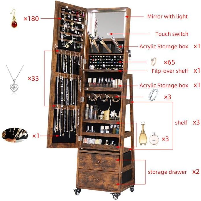 Obrotowa szafka na biżuterię z – Full Length Mirror Jewelry Armoire recenzja i cena