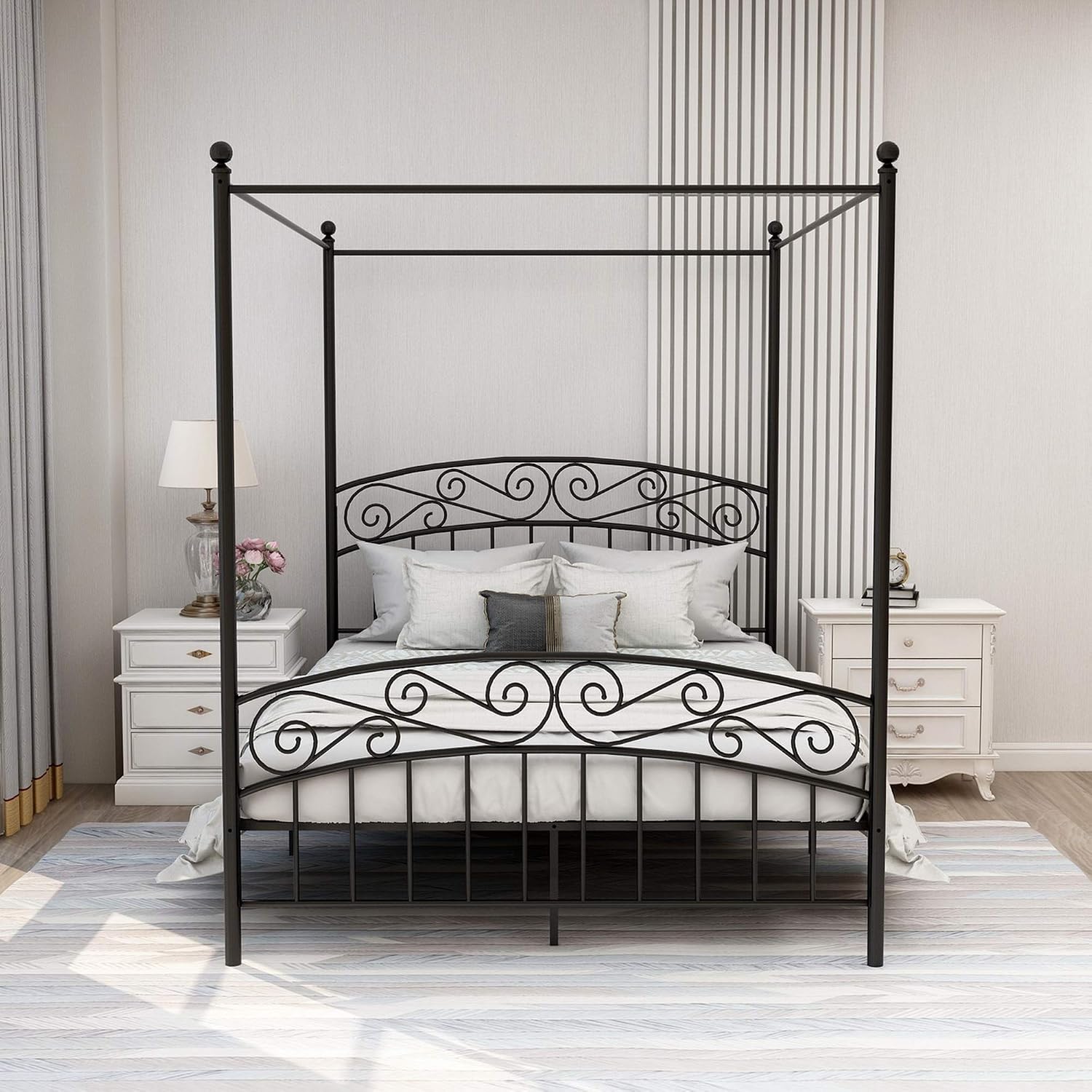 Rama łóżka z baldachimem w roz – Canopy Bed Frame Metal Queen recenzja i cena