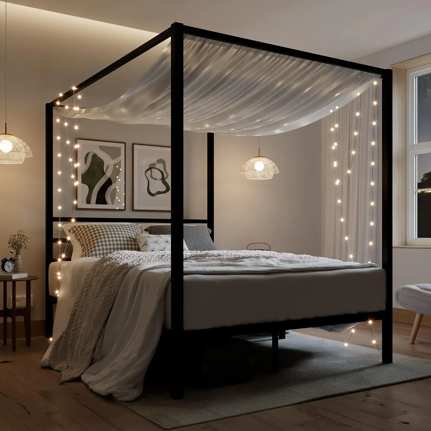 Rama łóżka z baldachimem w roz – Canopy Bed Frame Metal Queen recenzja i cena