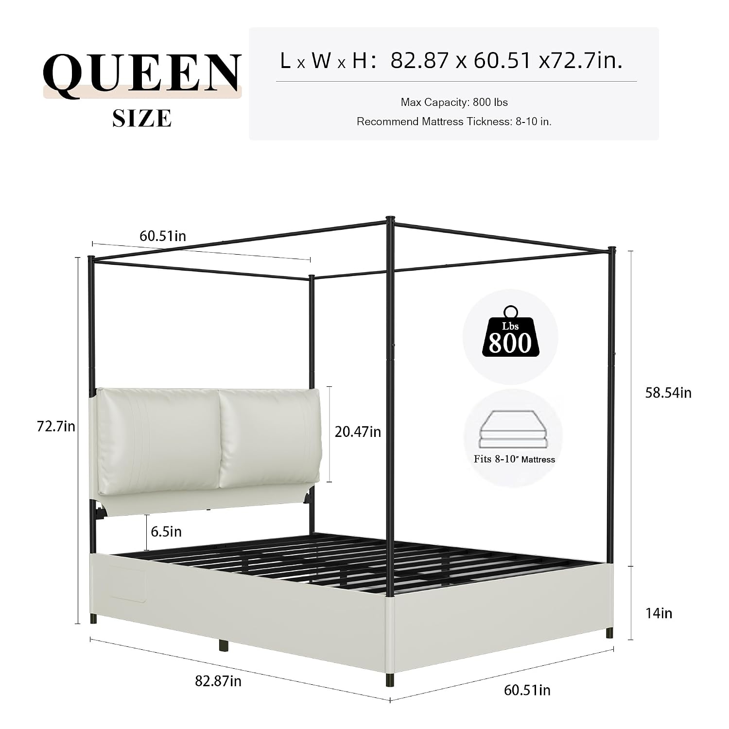 Rama łóżka z baldachimem typu  – Canopy Bed Frame Metal Queen recenzja i cena