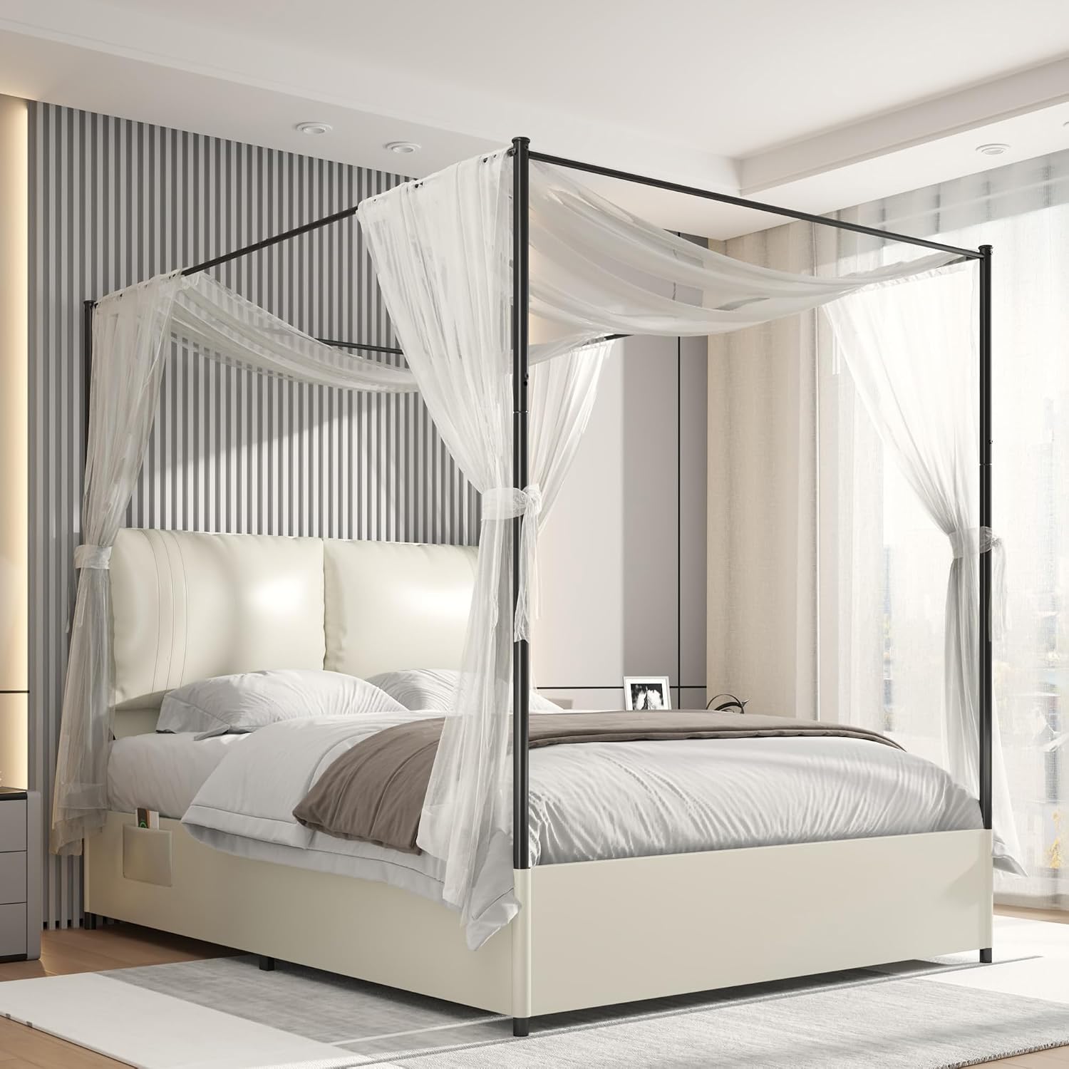 Rama łóżka z baldachimem typu  – Canopy Bed Frame Metal Queen recenzja i cena