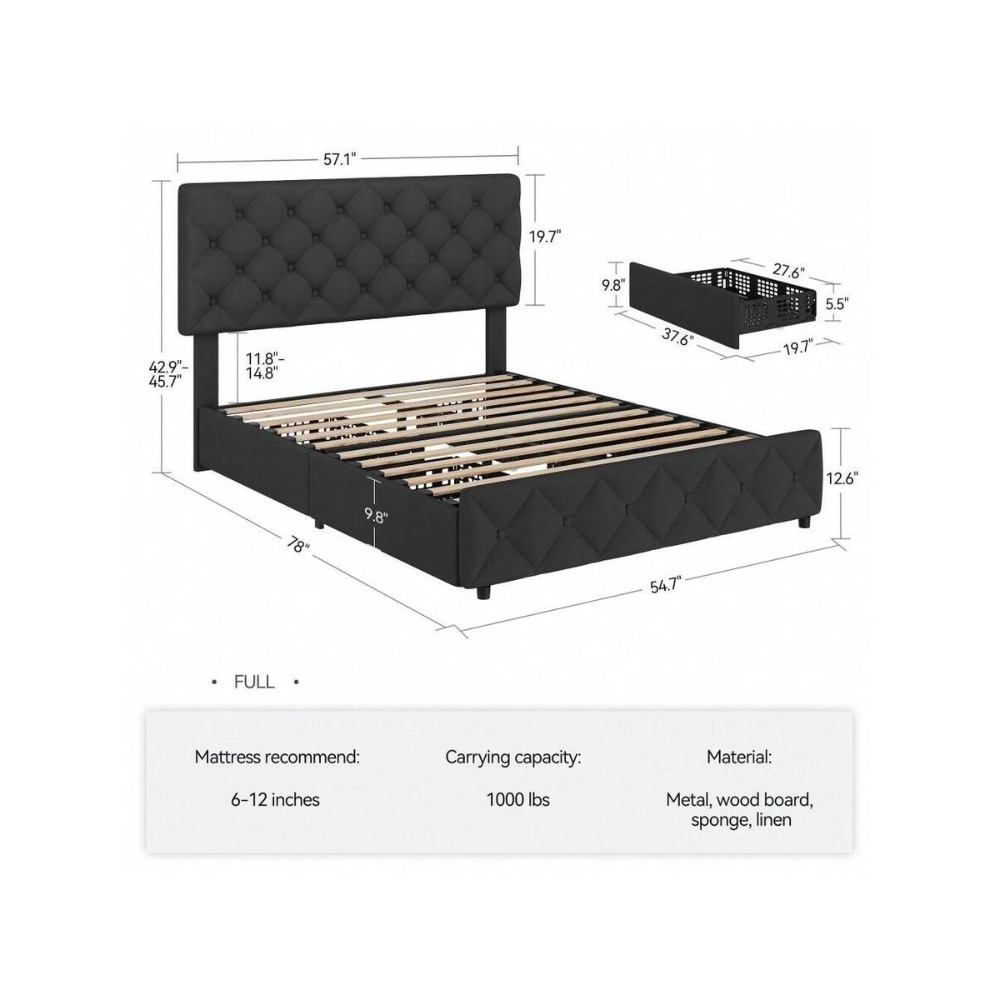 Rama łóżka w rozmiarze Full Qu – King Size Bed Frame With Storage Drawers recenzja i cena