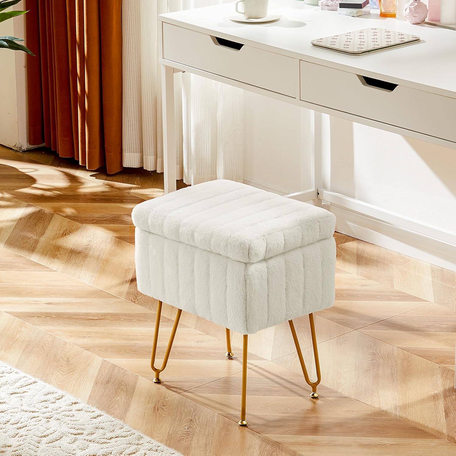 Biały taboret do toaletki, mię – Bedroom Furniture recenzja i cena