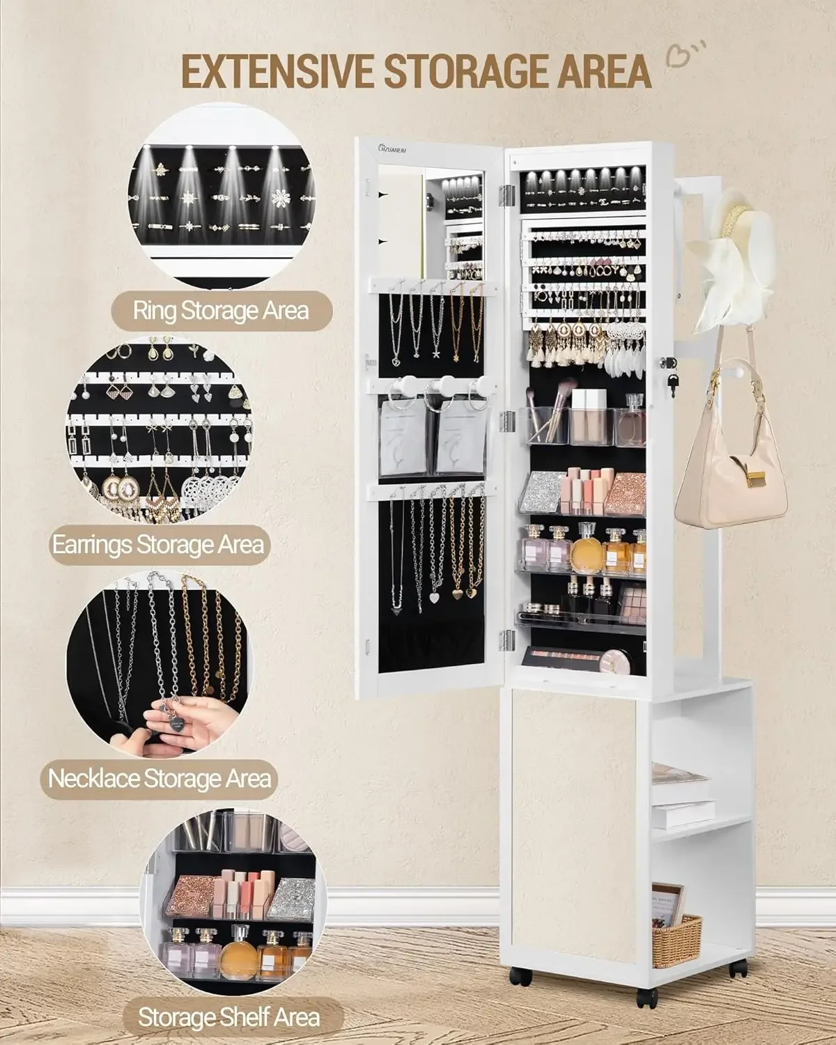 Szafka na biżuterię z 8 diodam – Full Length Mirror Jewelry Armoire recenzja i cena