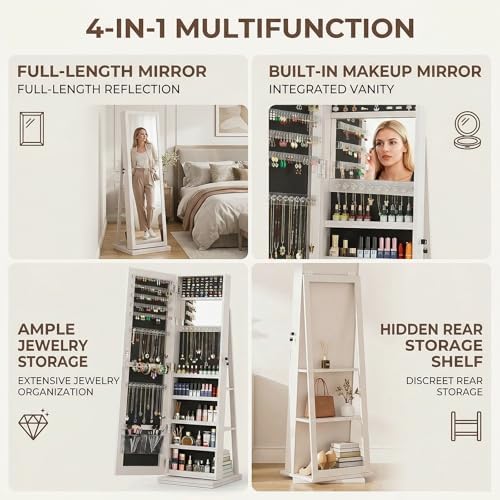 360 °   Obrotowa szafa na biżu – Full Length Mirror Jewelry Armoire recenzja i cena