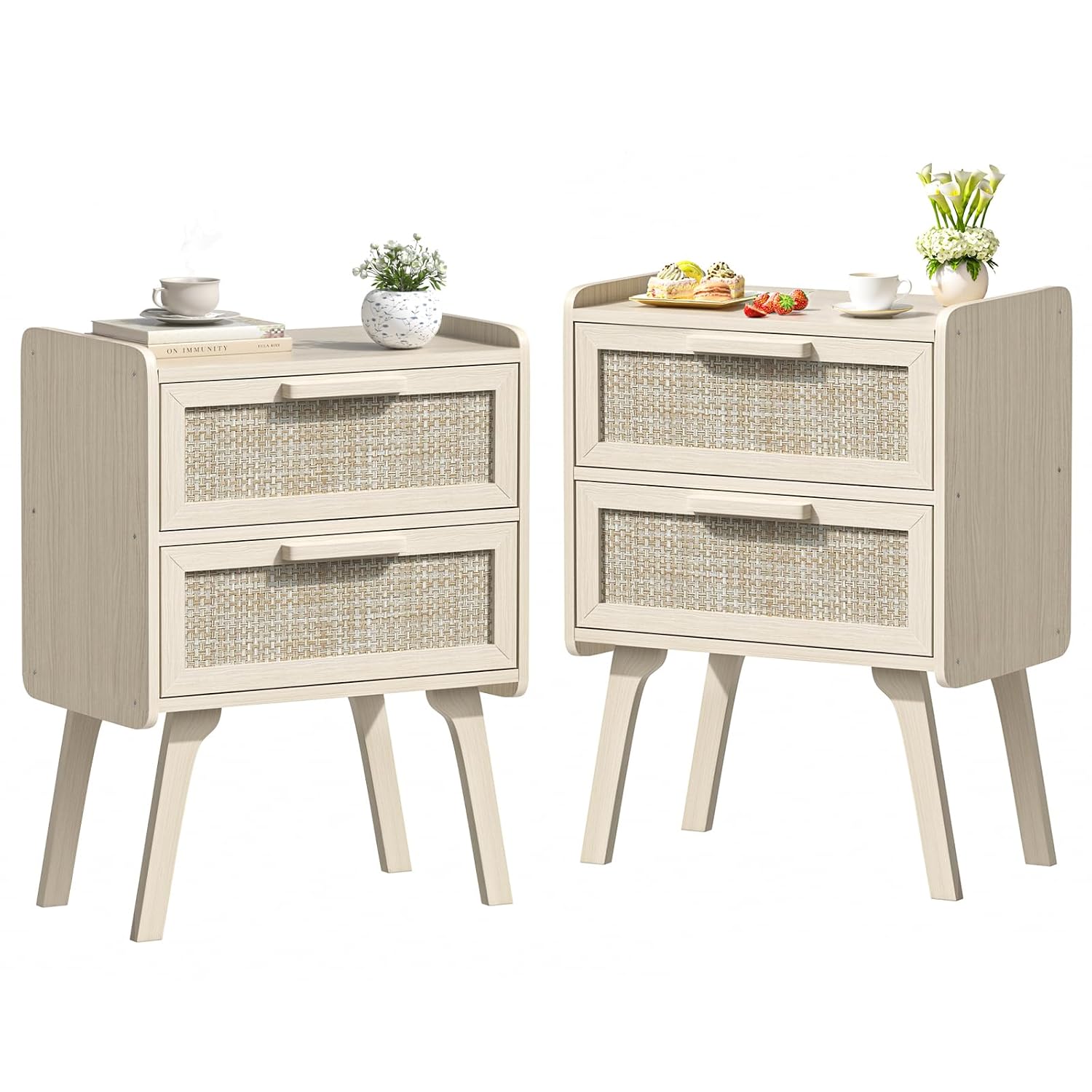 Zestaw 2 stolików nocnych z ra – Solid Wood Nightstand 2 Drawers recenzja i cena