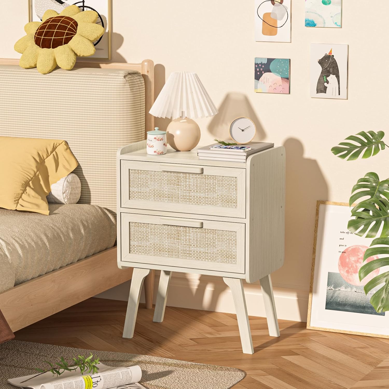 Zestaw 2 stolików nocnych z ra – Solid Wood Nightstand 2 Drawers recenzja i cena