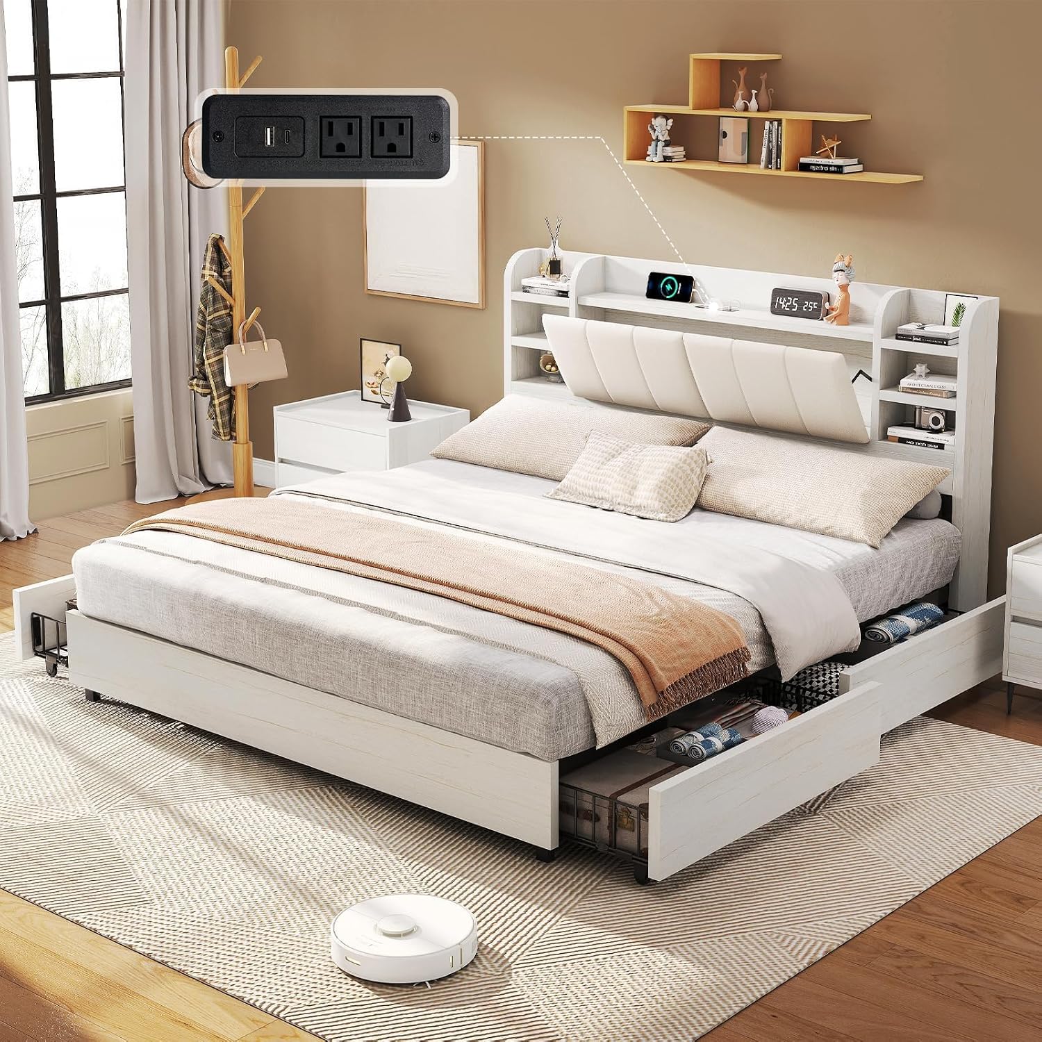 Łóżko tapicerowane typu King S – King Size Bed Frame With Storage Drawers recenzja i cena