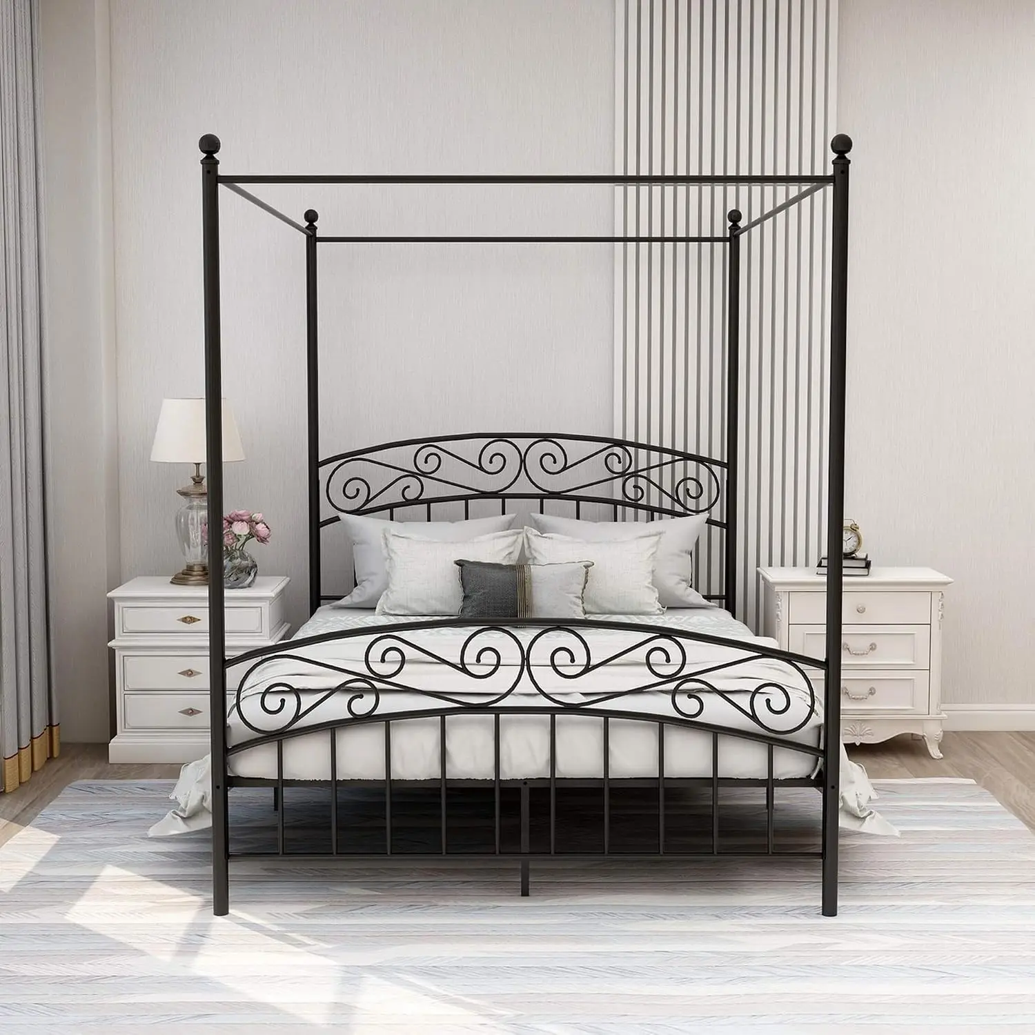 Rama łóżka z baldachimem w roz – Canopy Bed Frame Metal Queen recenzja i cena