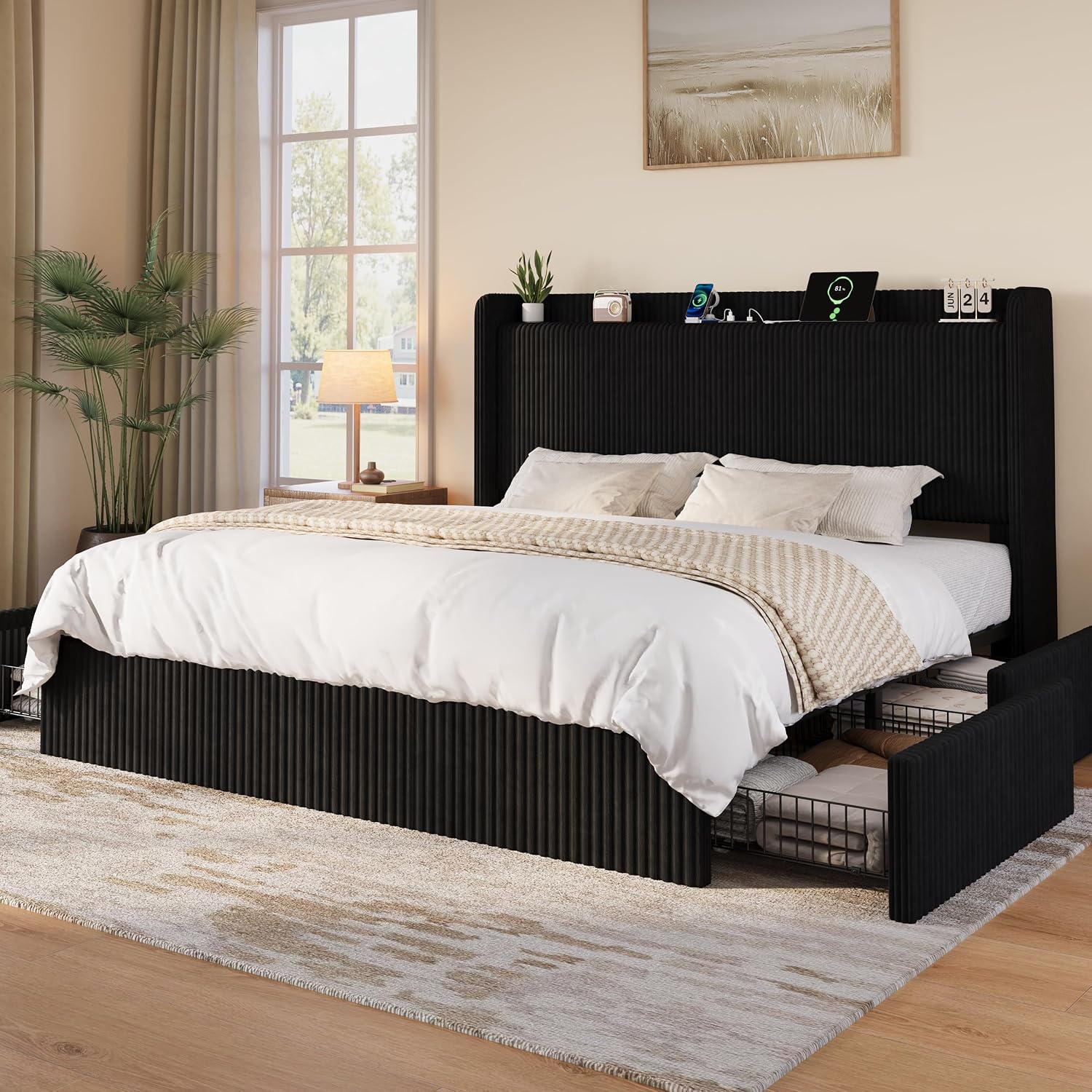 Rama łóżka typu King Size z 4  – King Size Bed Frame With Storage Drawers recenzja i cena